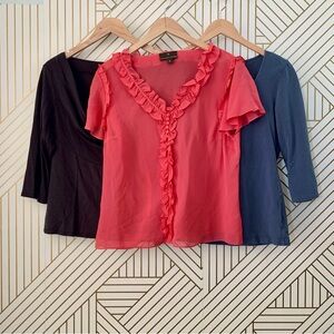 Fenn Wright Manson 3 Blouse Lot Wool Silk Cotton ruffle cowl drape natural fiber